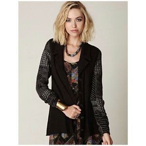 Free People Printed Charcoal Cardigan